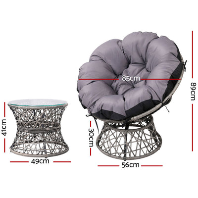 Gardeon Outdoor Lounge Setting Furniture Wicker Papasan Chairs Table Patio Grey