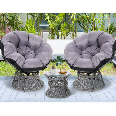 Gardeon Outdoor Lounge Setting Furniture Wicker Papasan Chairs Table Patio Grey