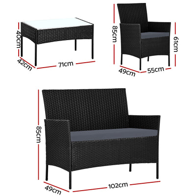 Gardeon 4 Seater Outdoor Sofa Set with Storage Cover Wicker Table Chair Black