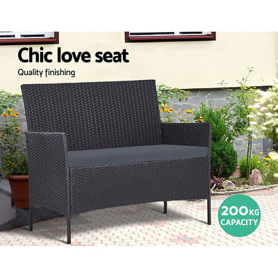 Gardeon 4 Seater Outdoor Sofa Set with Storage Cover Wicker Table Chair DarkGrey