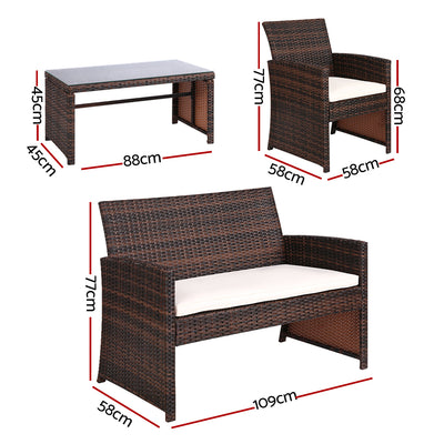 Gardeon 4 PCS Outdoor Lounge Setting Wicker Sofa Set Garden Furniture Brown