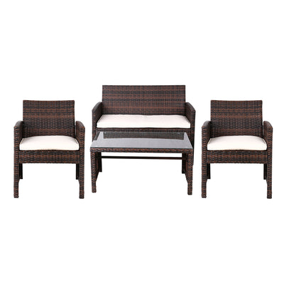 Gardeon 4 PCS Outdoor Lounge Setting Wicker Sofa Set Garden Furniture Brown