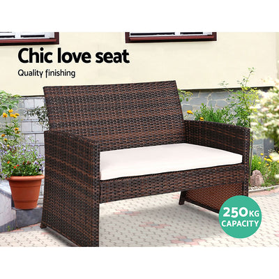 Gardeon 4 PCS Outdoor Lounge Setting Wicker Sofa Set Brown Storage Cover