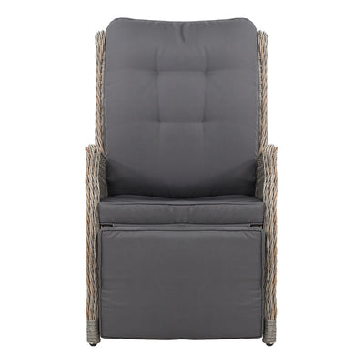 Gardeon Recliner Chairs Sun lounge Wicker Lounger Outdoor Furniture Patio Adjustable Grey