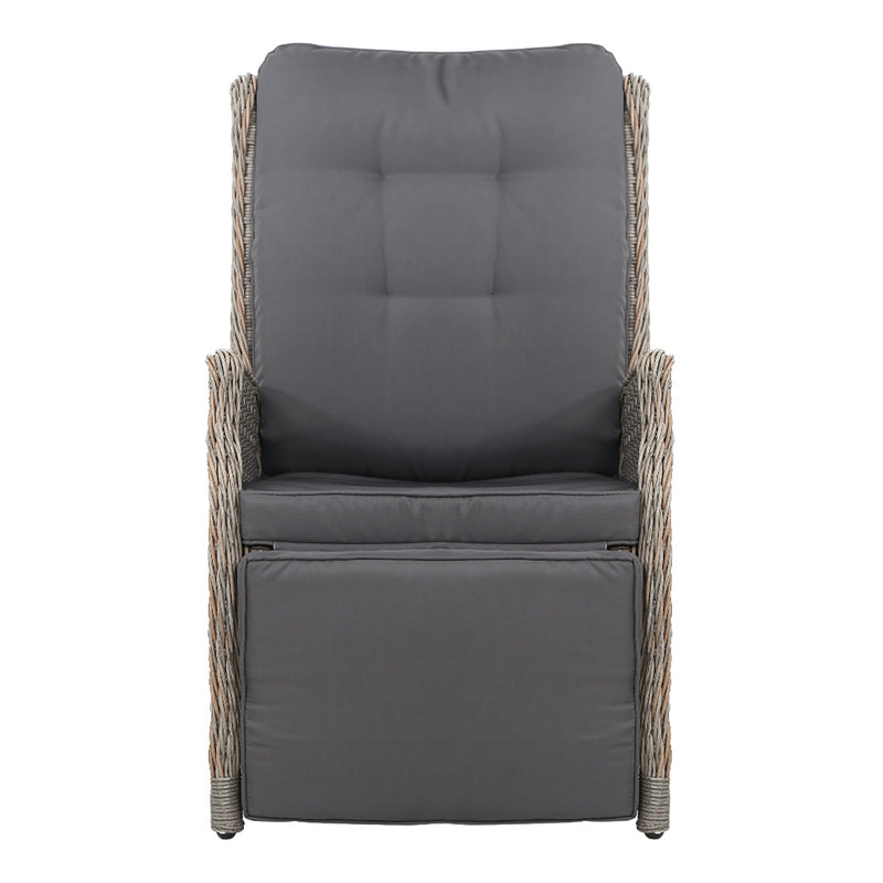 Gardeon 2PC Recliner Chairs Sun lounge Wicker Lounger Outdoor Furniture Adjustable Grey