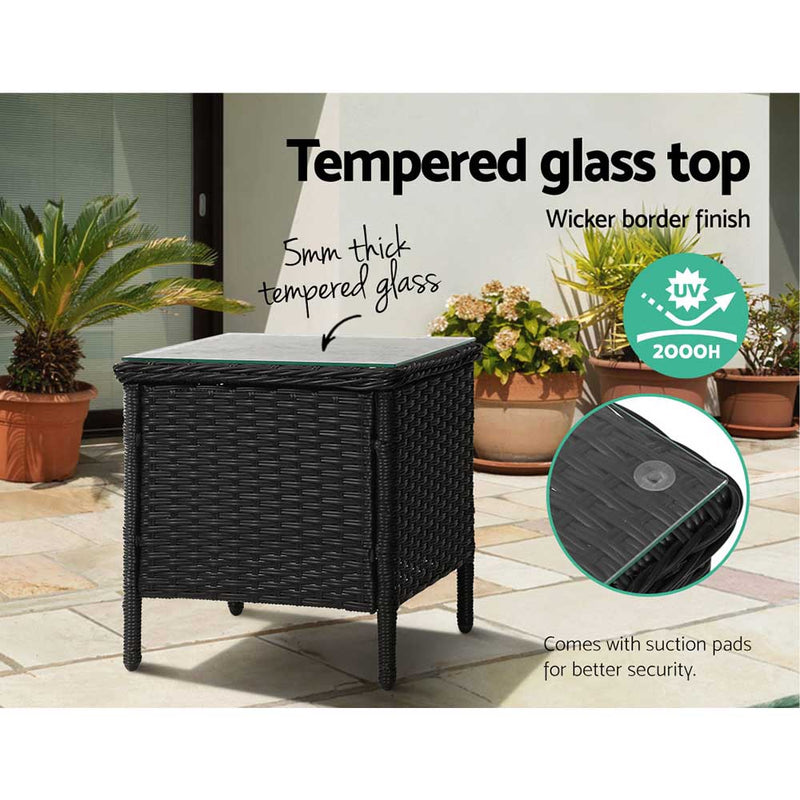 Gardeon Side Table Coffee Patio Desk Outdoor Furniture Rattan Indoor Garden Black