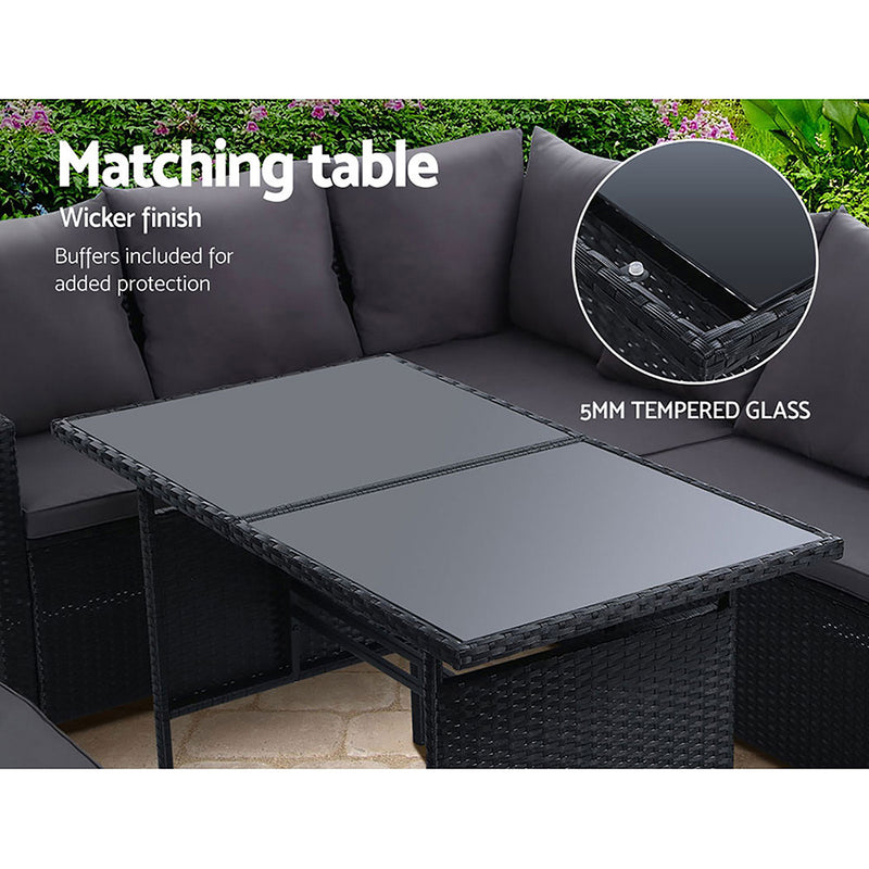 Gardeon Outdoor Dining Set Sofa Lounge Setting Chairs Table Bench Black Cover