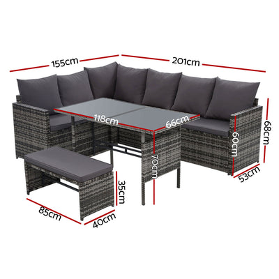 Gardeon Outdoor Furniture Dining Setting Sofa Set Wicker 8 Seater Storage Cover Mixed Grey