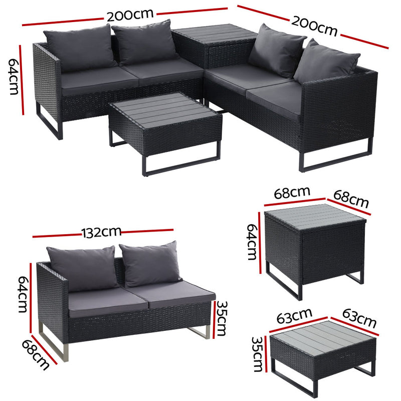 Gardeon 4-Seater Outdoor Sofa Furniture Lounge Set Wicker Setting Black