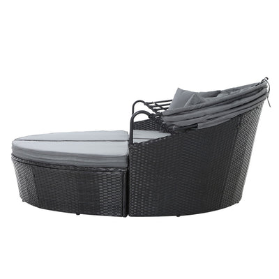 Gardeon Sun Lounge Setting Wicker Lounger Day Bed Outdoor Furniture Patio Black