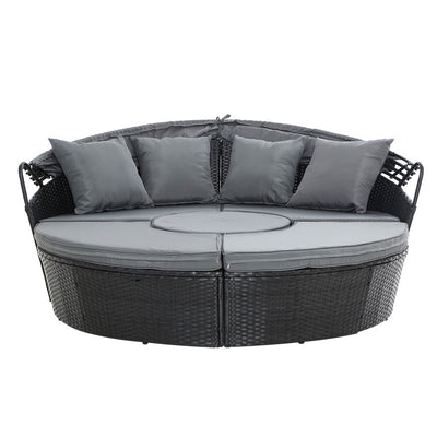 Gardeon Sun Lounge Setting Wicker Lounger Day Bed Patio Outdoor Furniture Black