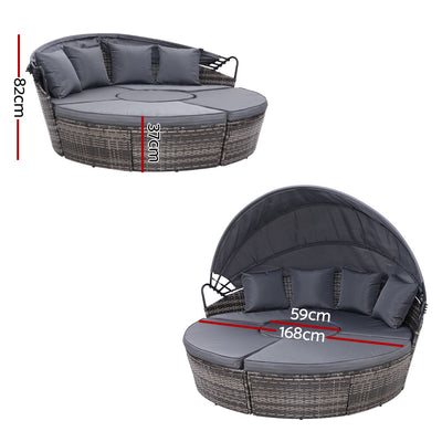 Gardeon Sun Lounge Setting Wicker Lounger Day Bed Patio Outdoor Furniture Grey