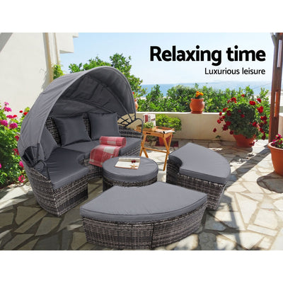 Gardeon Sun Lounge Setting Wicker Lounger Day Bed Patio Outdoor Furniture Grey