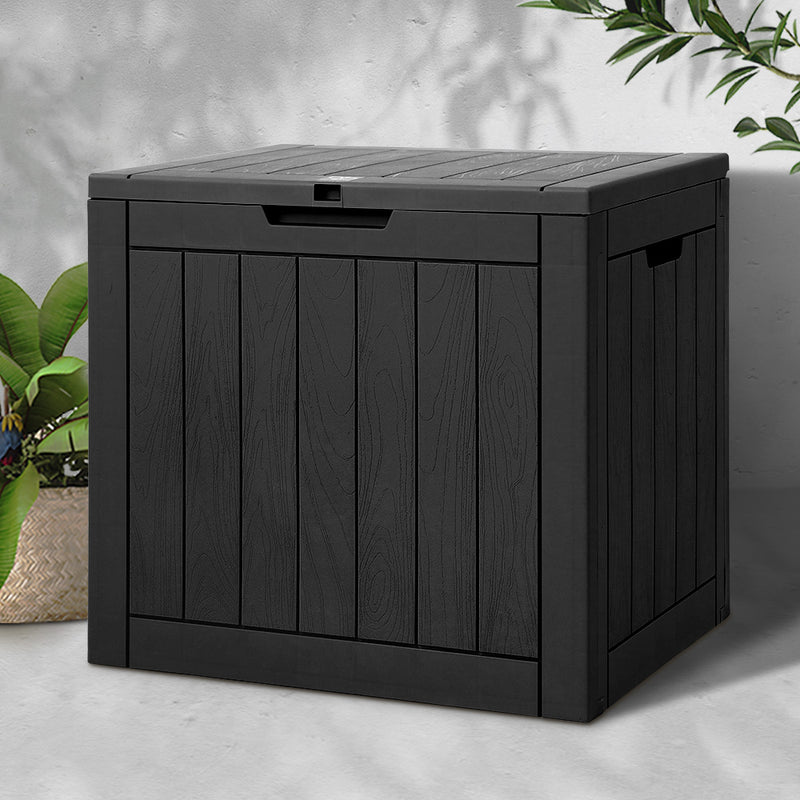 Gardeon Outdoor Storage Box 118L Container Lockable Garden Toy Tool Shed Black