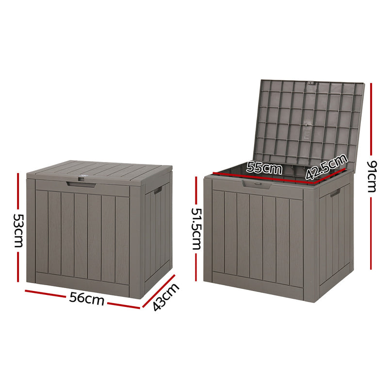 Gardeon Outdoor Storage Box 118L Container Lockable Garden Toy Tool Shed Grey