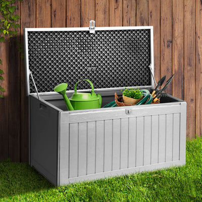 Gardeon Outdoor Storage Box 190L Container Lockable Garden Bench Tool Shed Black