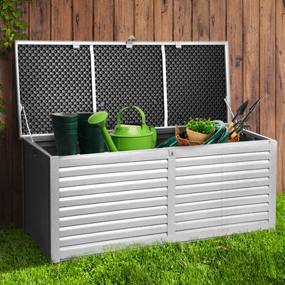 Gardeon Outdoor Storage Box 390L Container Lockable Garden Bench Tools Toy Shed Black