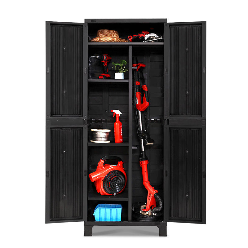 Gardeon Outdoor Storage Cabinet Lockable Tall Garden Sheds Garage Adjustable Black 173CM