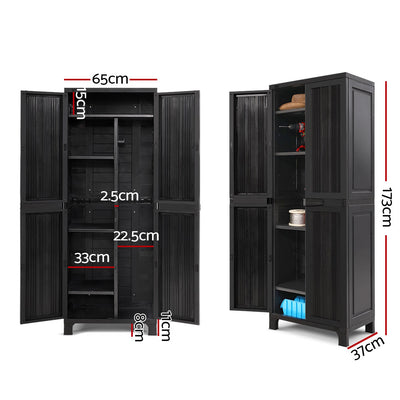 Gardeon Outdoor Storage Cabinet Box 173cm Lockable Cupboard Sheds Garage Adjustable Black