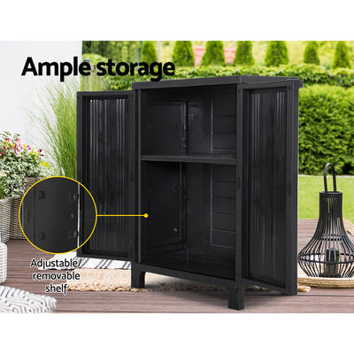 Gardeon Outdoor Storage Cabinet Box 92cm Lockable Cupboard Sheds Garage Adjustable Black