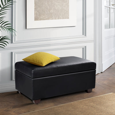 Artiss Storage Ottoman Blanket Box 80cm Leather Black