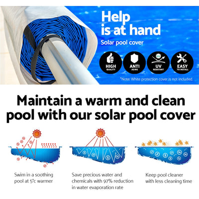 Aquabuddy Pool Cover 500 Micron 10x4m Swimming Pool Solar Blanket 5.5m Roller Blue