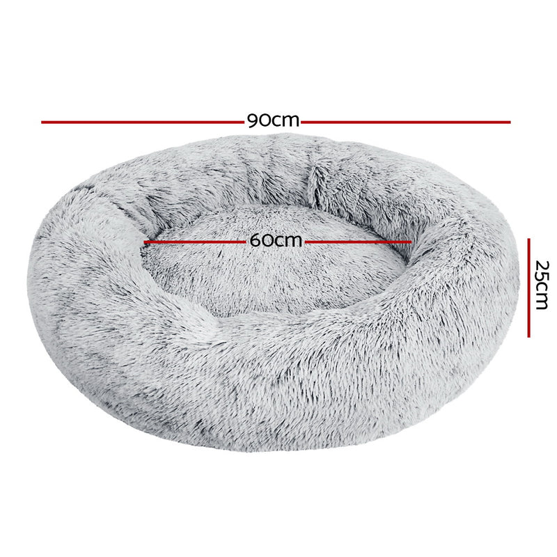 Plush Pet Bed for Dogs & Cats 90cm - Light Charcoal