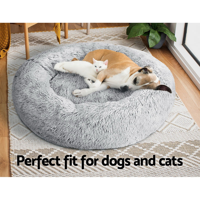 Plush Pet Bed for Dogs & Cats 90cm - Light Charcoal