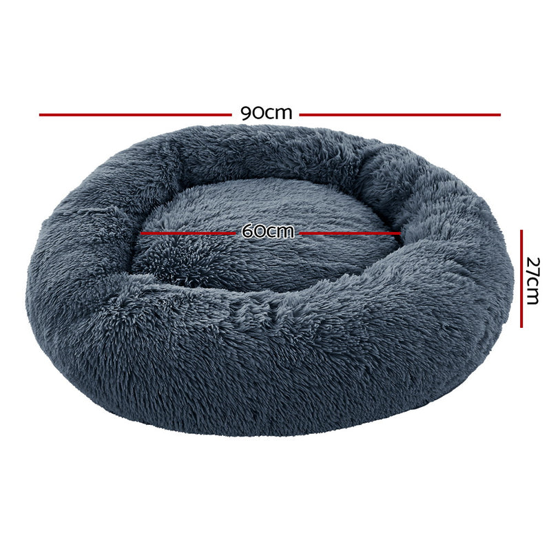 Plush Pet Bed for Dogs & Cats 90cm - Dark Grey