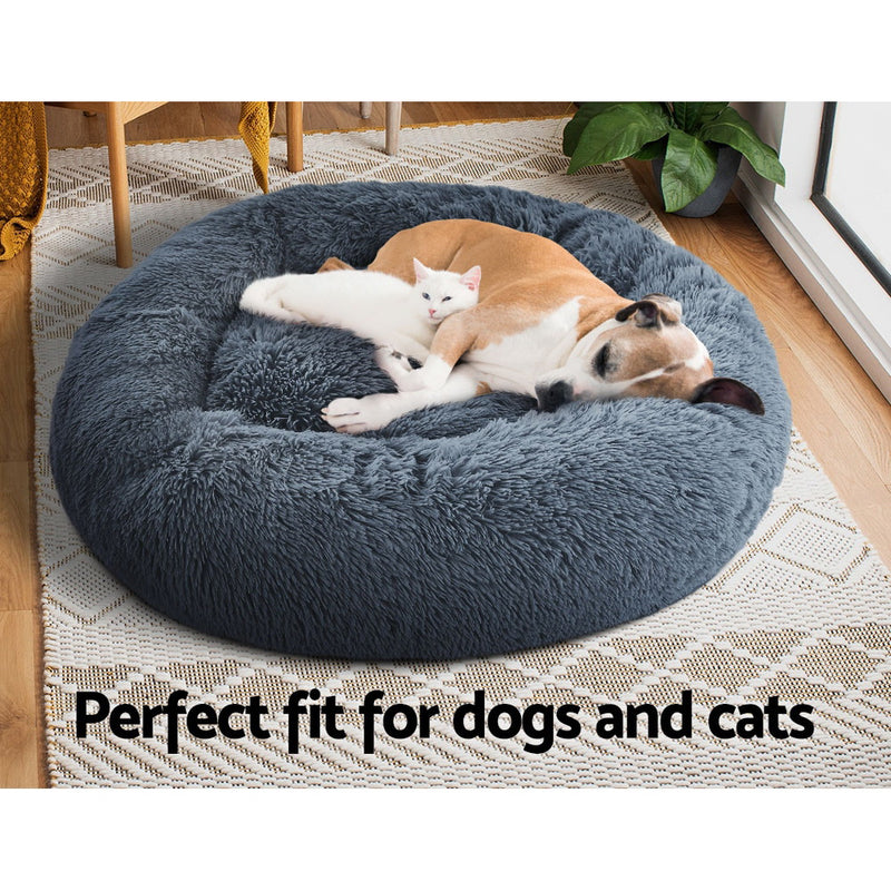 Plush Pet Bed for Dogs & Cats 90cm - Dark Grey