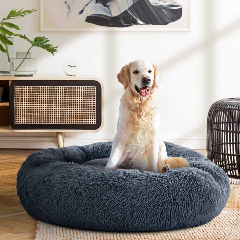 Plush Pet Bed for Dogs & Cats 90cm - Dark Grey