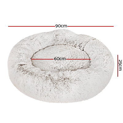 Plush Pet Bed for Dogs & Cats 90cm - White Brown