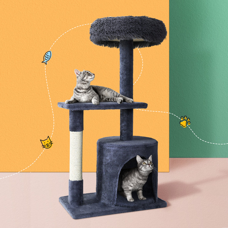 i.Pet Cat Tree 94cm Scratching Post Tower Scratcher Condo House Wood Trees Grey