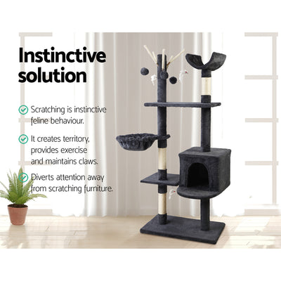 i.Pet Cat Tree 140cm Tower Scratching Post Scratcher Trees Toys Condo Bed Grey