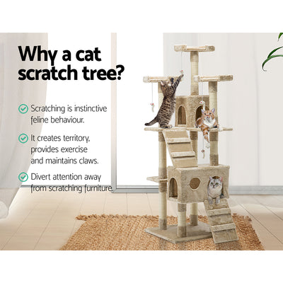 i.Pet Cat Tree 180cm Tower Scratching Post Scratcher Wood Condo House Toys Beige