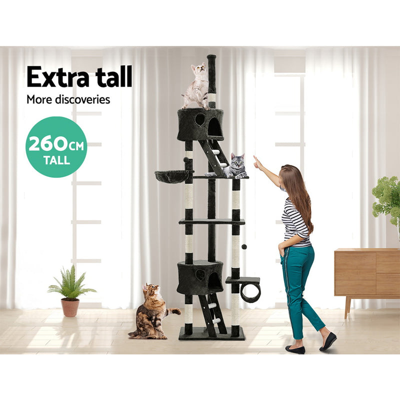 i.Pet Cat Tree 260cm Tower Scratching Post Scratcher Condo House Trees Grey