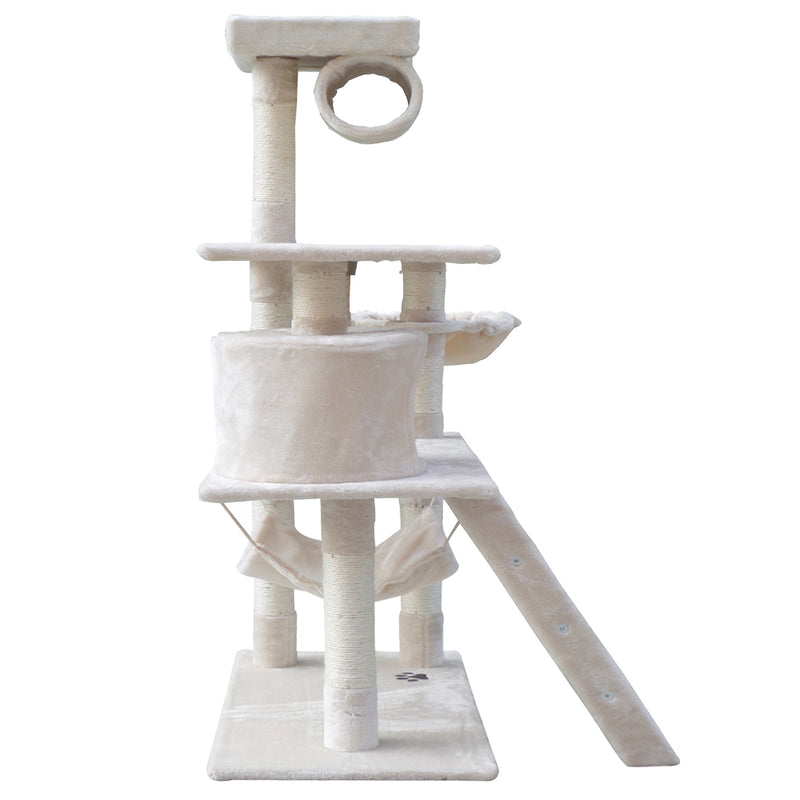 i.Pet Cat Tree 141cm Tower Scratching Post Scratcher Condo Wood House Bed Beige