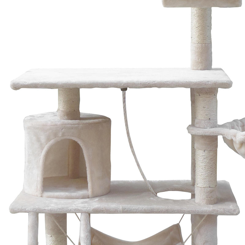 i.Pet Cat Tree 141cm Tower Scratching Post Scratcher Condo Wood House Bed Beige