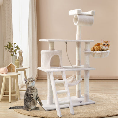 i.Pet Cat Tree 141cm Tower Scratching Post Scratcher Condo Wood House Bed Beige