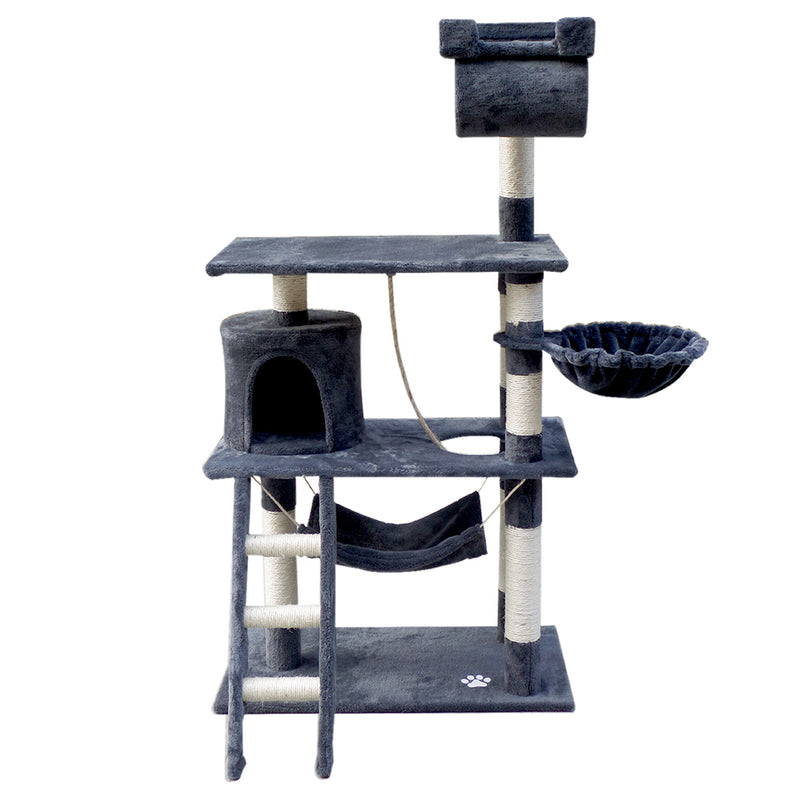 i.Pet Cat Tree 141cm Tower Scratching Post Scratcher Condo Wood House Bed Grey