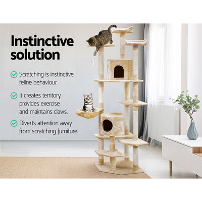 i.Pet Cat Tree 203cm Tower Scratching Post Scratcher Condo Trees House Bed Beige