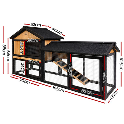 i.Pet Chicken Coop Rabbit Hutch 165cm x 43cm x 86cm Chicken Coop Large Run House Cage Wooden Outdoor