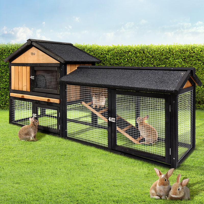 i.Pet Chicken Coop Rabbit Hutch 165cm x 43cm x 86cm Chicken Coop Large Run House Cage Wooden Outdoor