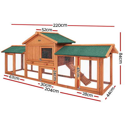 i.Pet Chicken Coop Rabbit Hutch 220cm x 44cm x 84cm Large Chicken Coop Run Wooden Outdoor Cage House