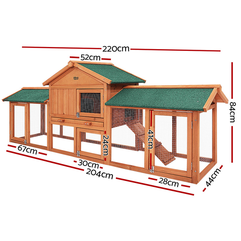 i.Pet Chicken Coop Rabbit Hutch 220cm x 44cm x 84cm Large Chicken Coop Run Wooden Outdoor Cage House