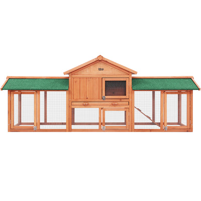 i.Pet Chicken Coop Rabbit Hutch 220cm x 44cm x 84cm Large Chicken Coop Run Wooden Outdoor Cage House