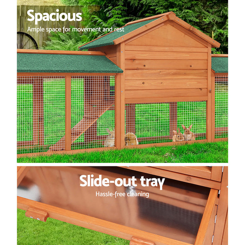 i.Pet Chicken Coop Rabbit Hutch 220cm x 44cm x 84cm Large Chicken Coop Run Wooden Outdoor Cage House