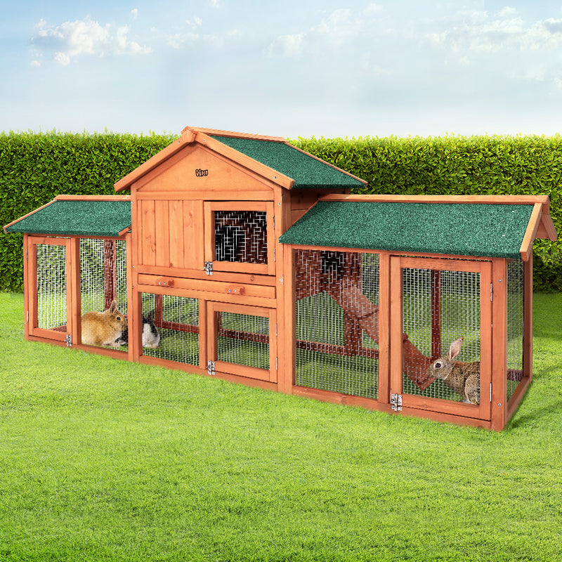 i.Pet Chicken Coop Rabbit Hutch 220cm x 44cm x 84cm Large Run Wooden Outdoor Bunny Cage House