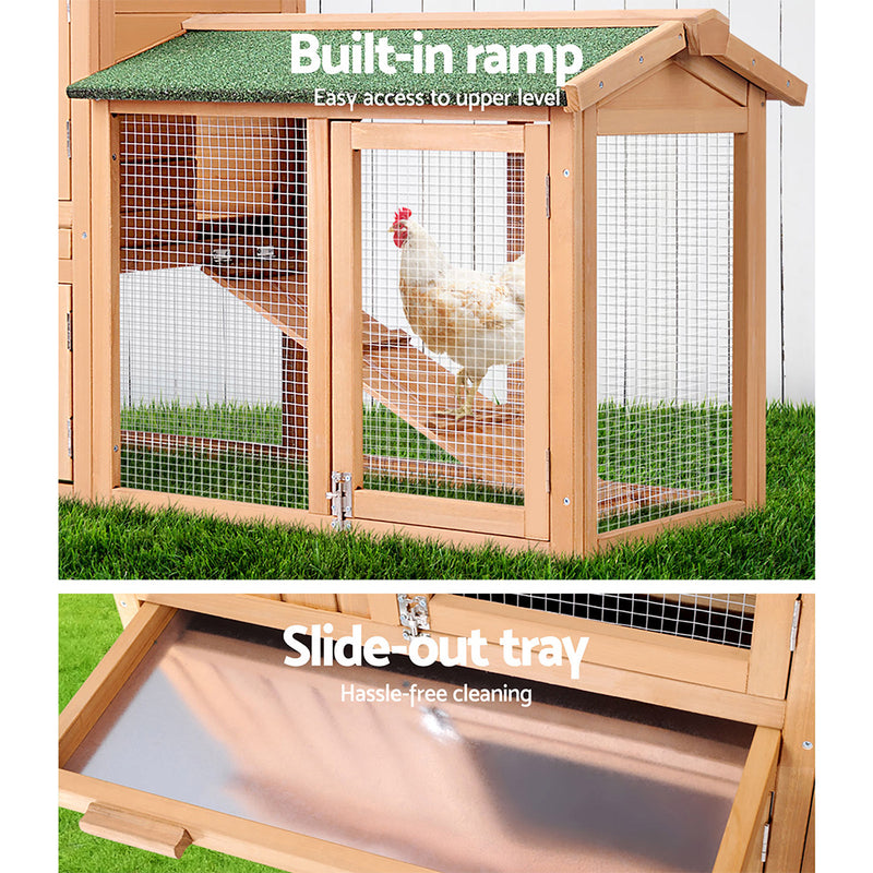 i.Pet Chicken Coop Rabbit Hutch 138cm x 44cm x 85cm Large Chicken Coop House Run Cage Wooden Outdoor