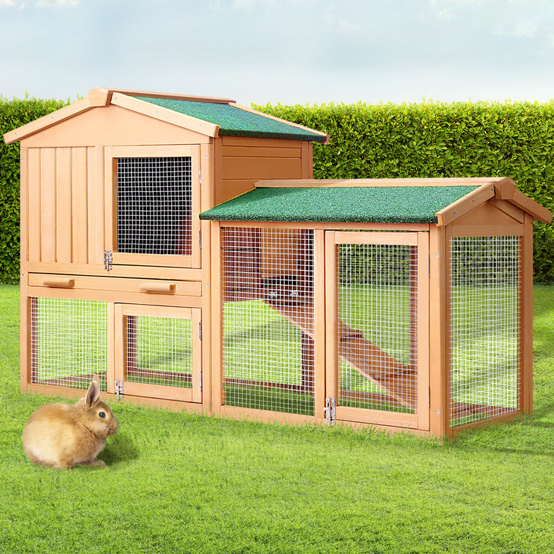 i.Pet Chicken Coop Rabbit Hutch 138cm x 44cm x 85cm Large Chicken Coop House Run Cage Wooden Outdoor